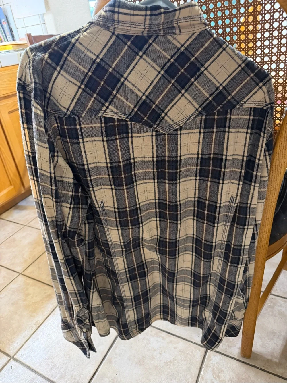 True Religion Navy and White Plaid Western Shirt